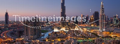 A skyline of Downtown Dubai with Burj Khalifa and
