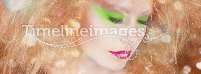 Fashion beauty woman with colorful makeup and creative hairstyle