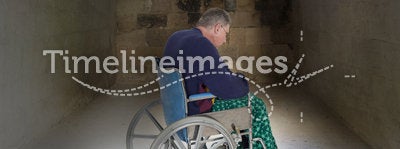 Sad Lonely Senior Elderly Man in Wheelchair, Aging