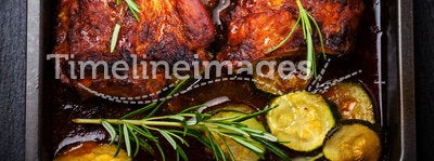 BBQ spare ribs with herbs and vegetables