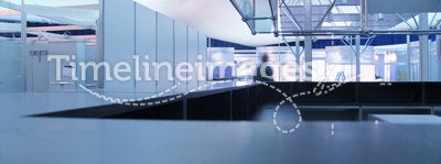Blue exhibition info desk