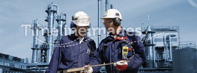 Engineers with oil and gas refinery