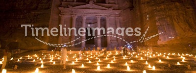 The Treasury at Petra Jordan lit at night
