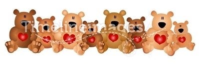 Row of Cute Teddy Bears With Hearts