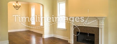 Empty living room with fireplace