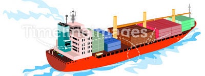 Container ship on white