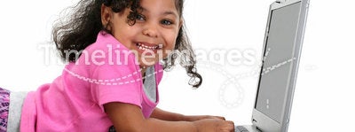 Toddler Girl in Pink with Laptop