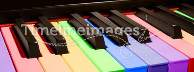 The Rainbow Piano. Color isolated piano keys in the colors of the rainbow