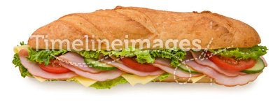 Extra large submarine sandwich with ham and cheese