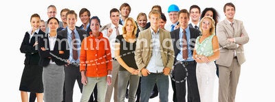 Business groups and different people in a line con