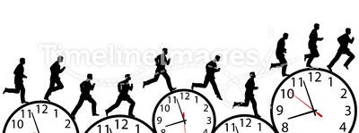 Businessman in a hurry runs on time clocks
