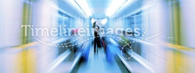 Abstract woman in metro wagon in blur