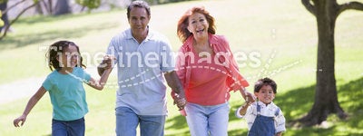 Grandparents running with grandchildren