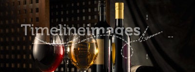 Red and white wine. Composition in mood lighting