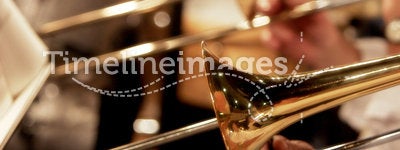 Trombones Playing in a Big Band (shallow focus).