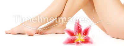 Female legs with pink lily