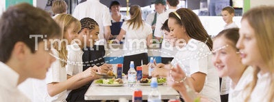 Students eating in the school cafeteria