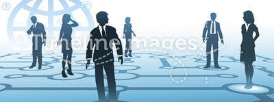 Business people silhouettes communications netwo