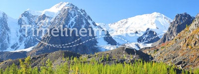 Mountain peaks and larch forest