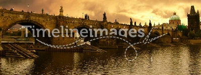 Sunset over Charles Bridge in Prague