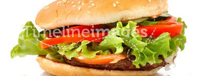 Big hamburger side view isolated