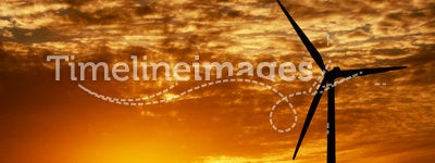 Wind energy and golden sunset
