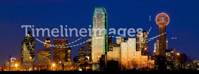 Dallas city skyline at night shot over the Trinity