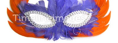 Carnival Mask with orange and purple feathers