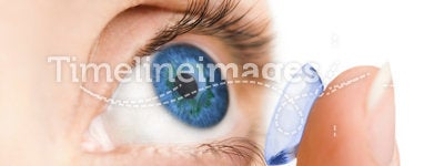 Beautiful human eye and contact lens isolated
