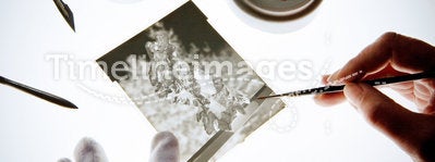 Retouching a sheet film negative