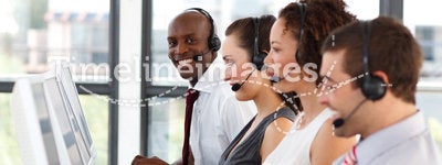 African-American businessman in a call center