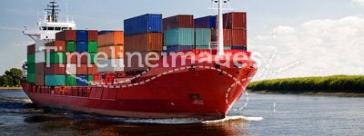 Cargo container ship on river