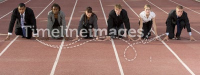Business People Crouching at Starting Line
